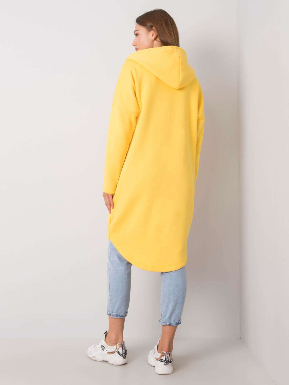 Gelbes langes Kapuzen-Sweatshirt mit Reißverschluss