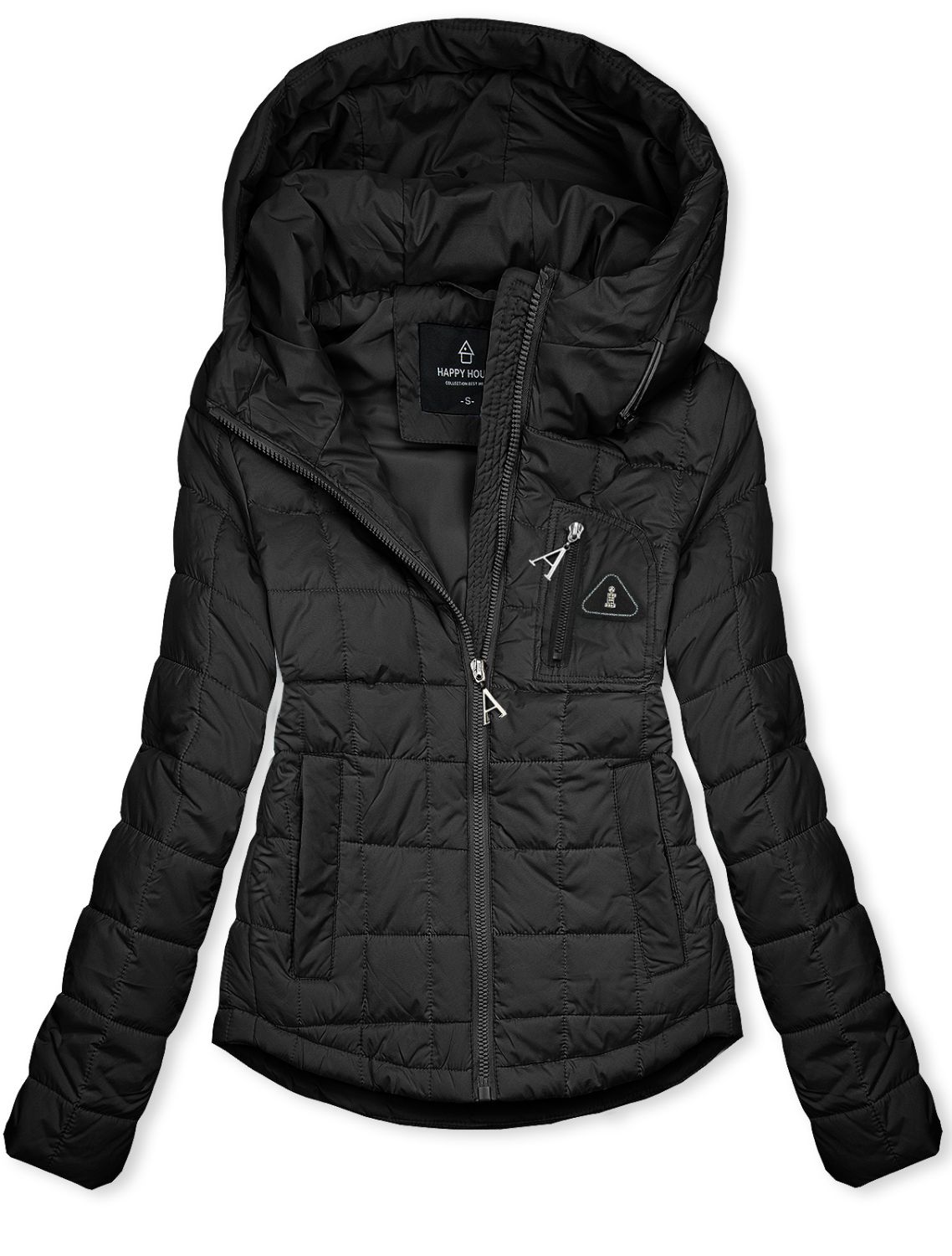 Gesteppte Frühlingsjacke mit Kapuze Schwarz