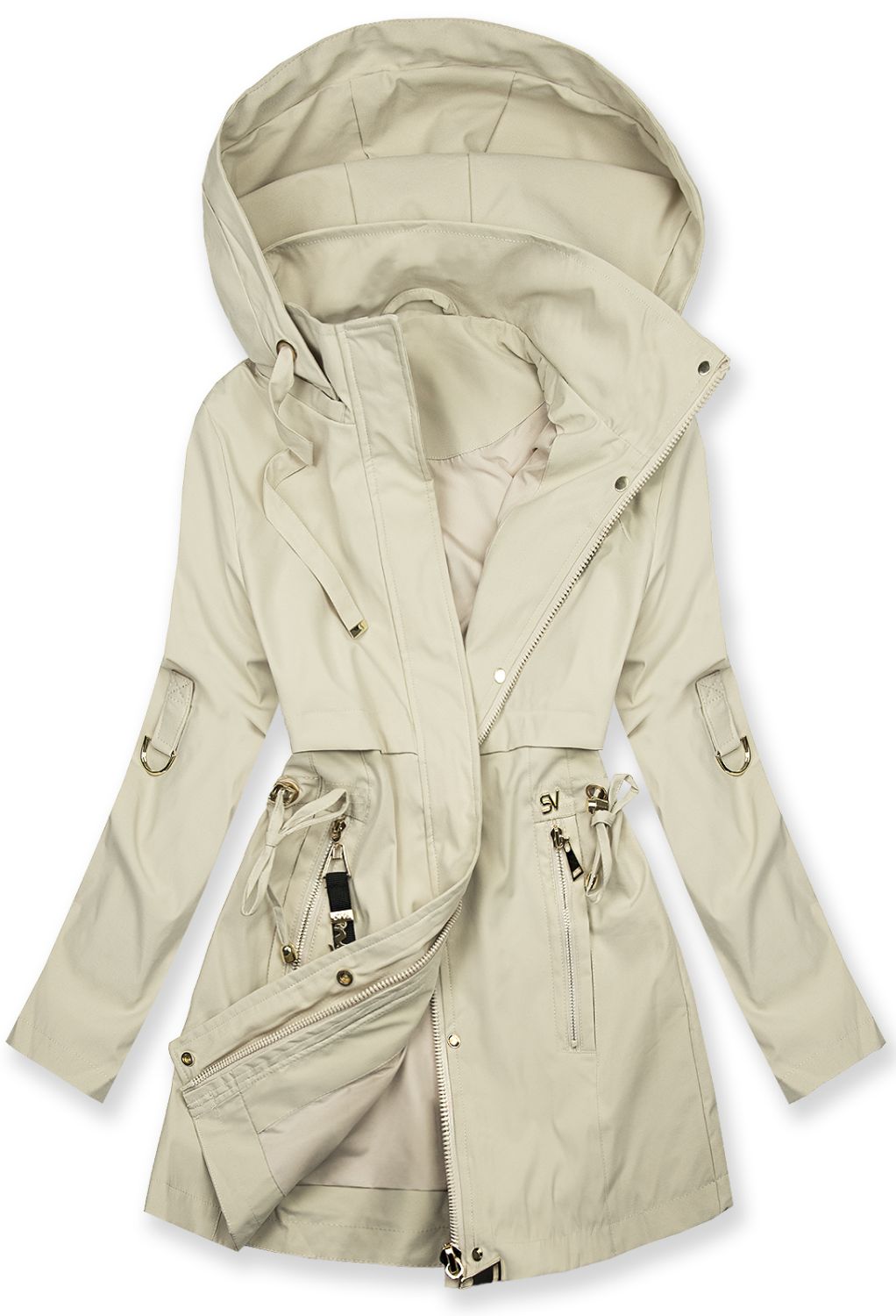 Damen-Parka mit Golddetails Ecru
