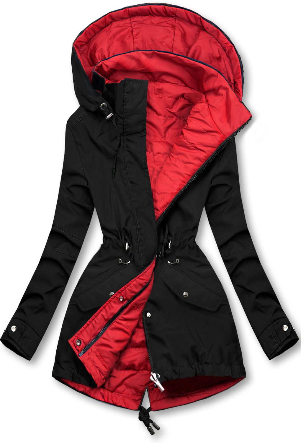 Wendejacke mit abnehmbarer Kapuze Schwarz/Rot