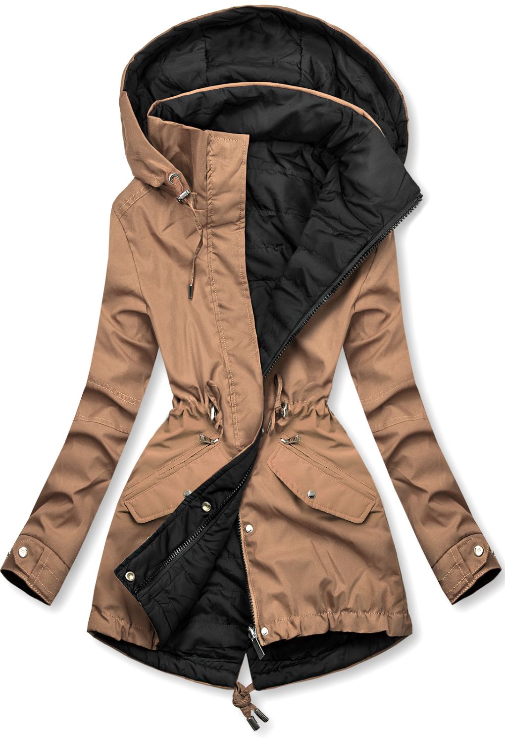 Wendejacke mit abnehmbarer Kapuze Beigerot/Schwarz