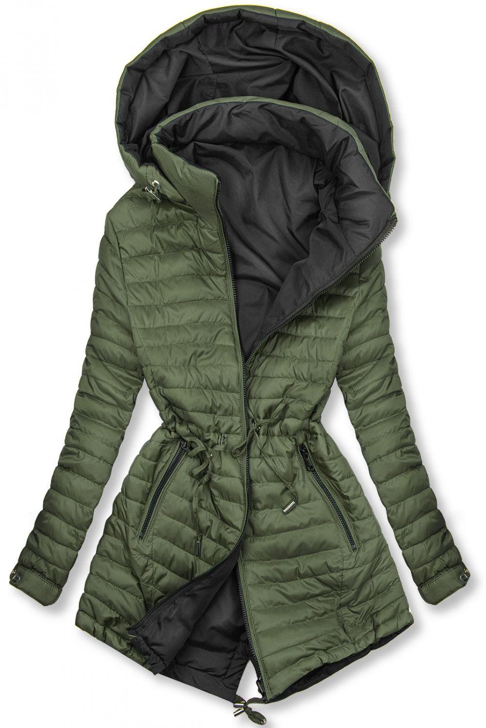 Beidseitig tragbare Frühlings-Wendeparka khaki/schwarz