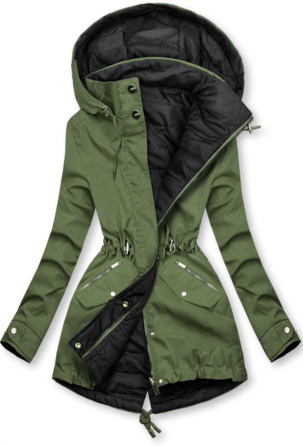 Leichter Parka mit Kapuze khaki/schwarz
