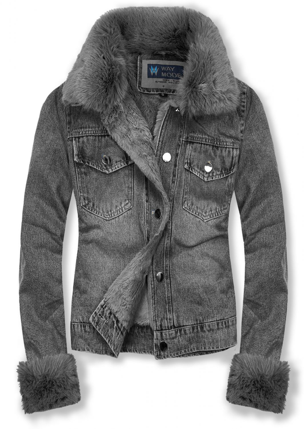 Jeansjacke mit kuscheligem Fellimitat grau/grau