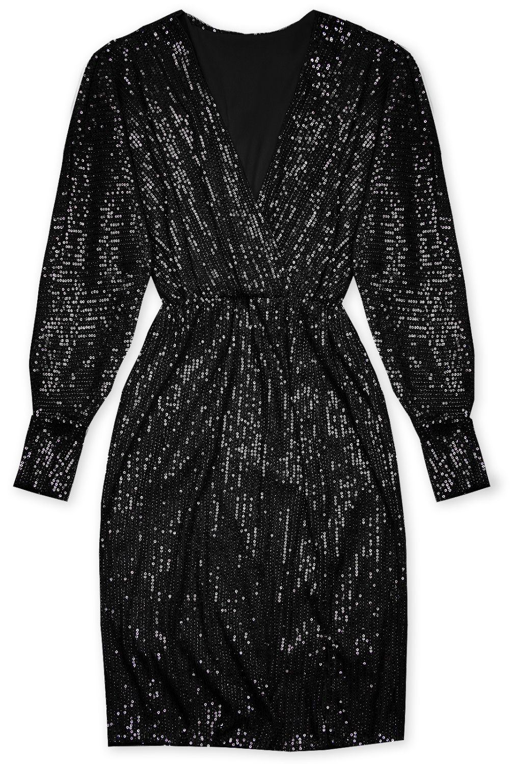 Pailletten Kleid mit V-Ausschnitt Schwarz