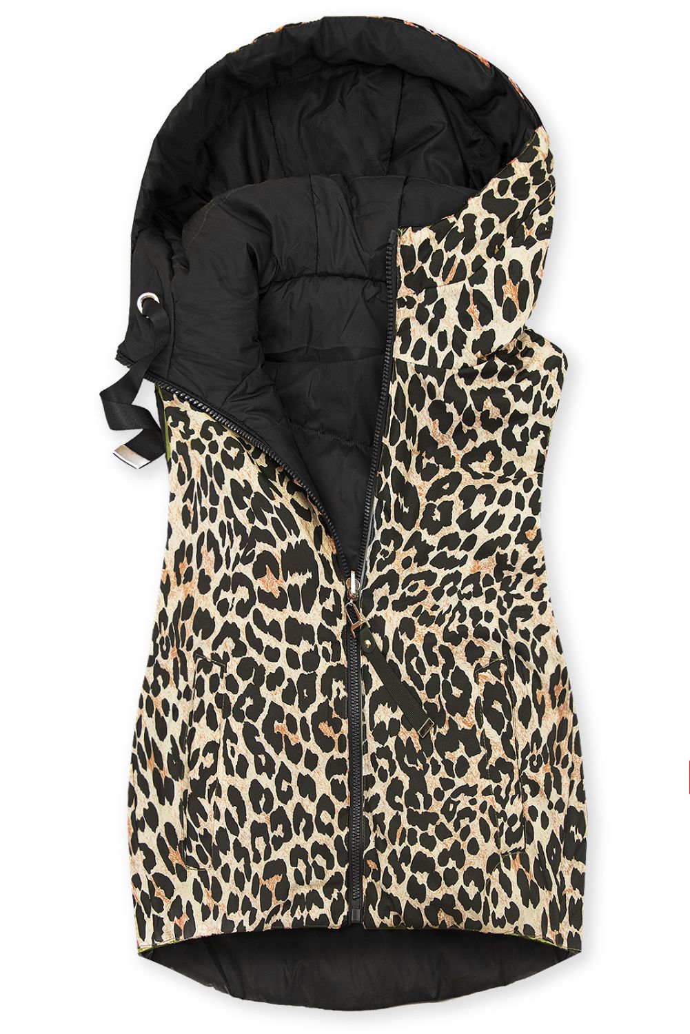 Wende-Weste mit Leopardenmuster, Schwarz