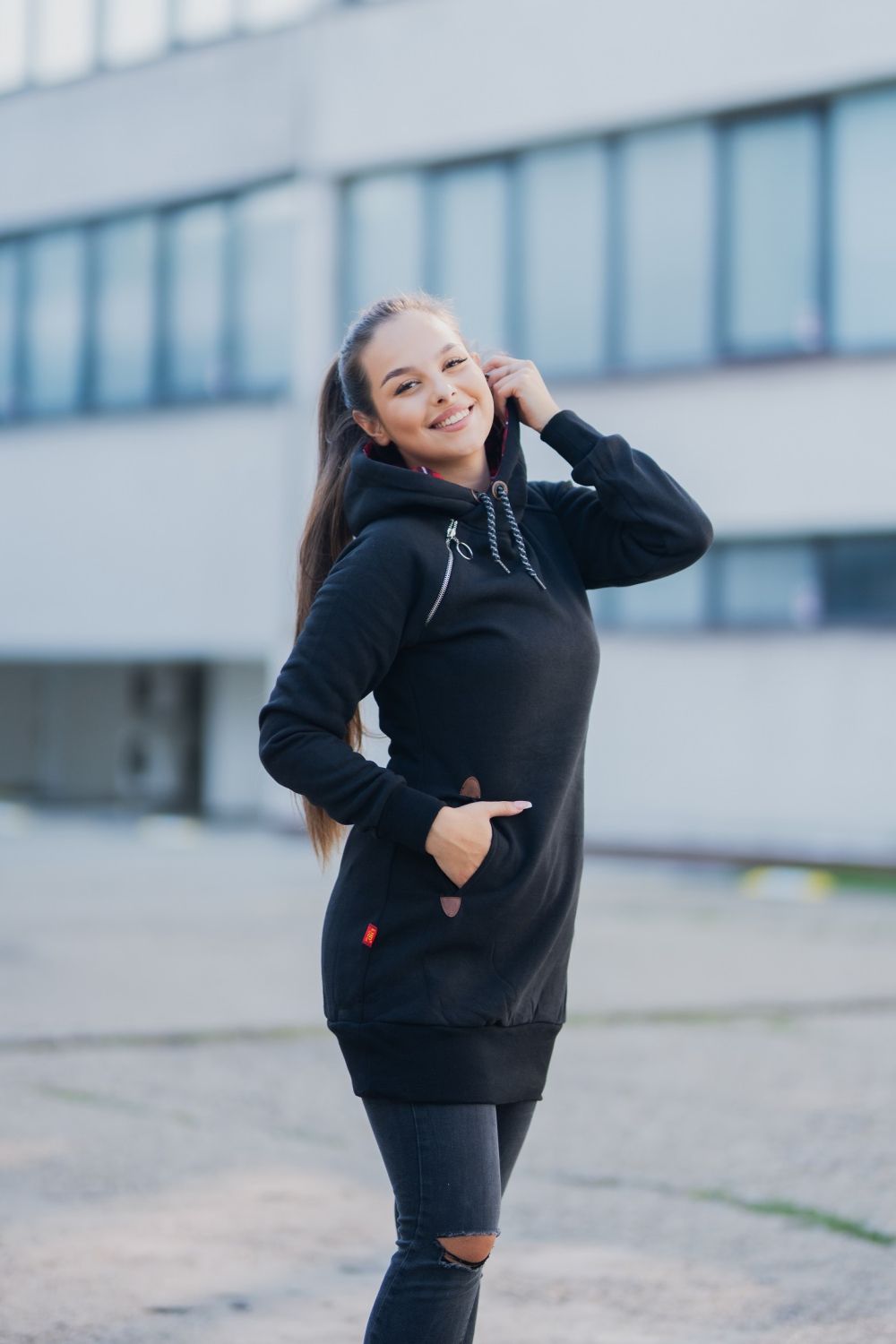 Sweatshirt/Sweatkleid mit Karomuster Dunkelgrün