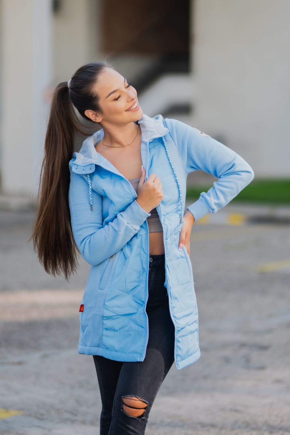 Sweatjacke in langer Form Himmleblau