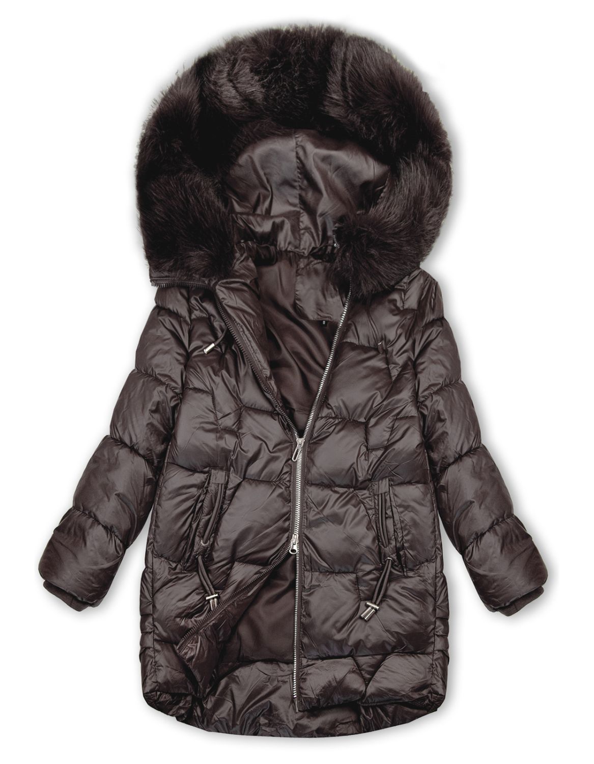 Winterjacke mit Fell, halbglänzend, Braun