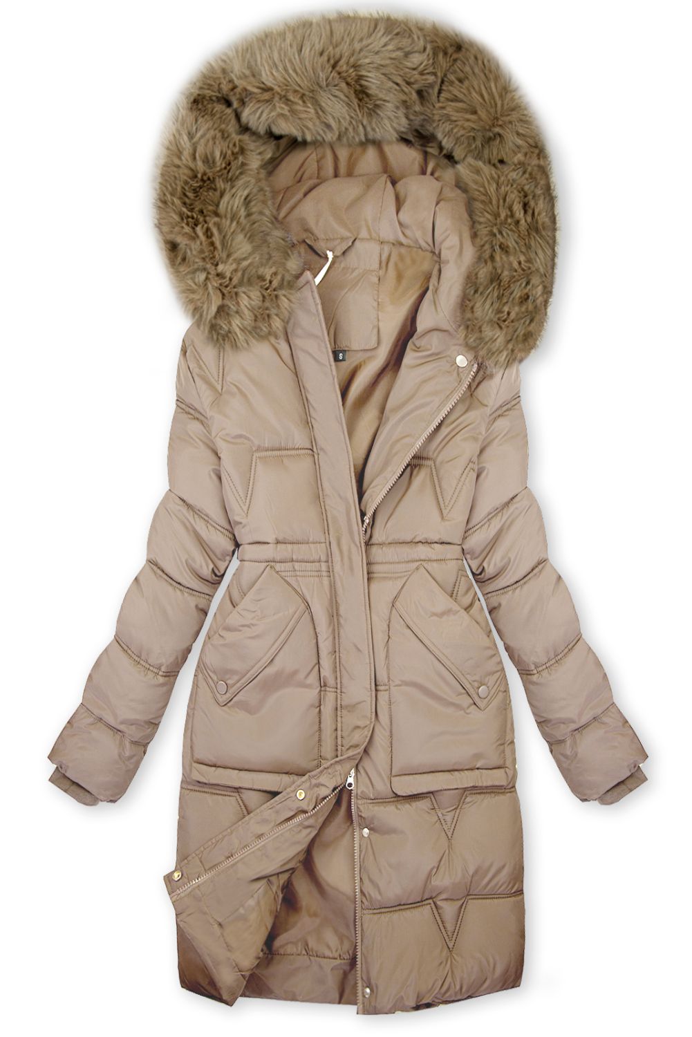 Damen-Wintermantel mit verstellbarer Taille Hellbeige