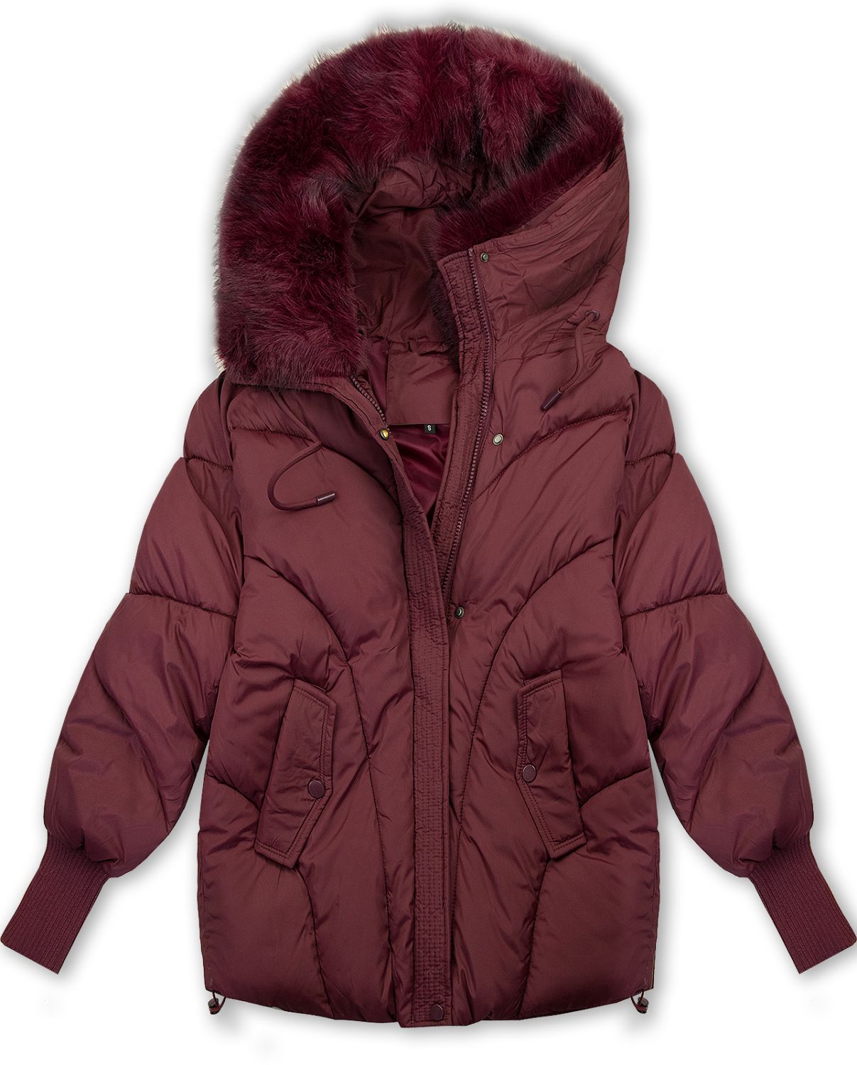 Damen-Winterjacke mit Strickbündchen Bordeauxrot