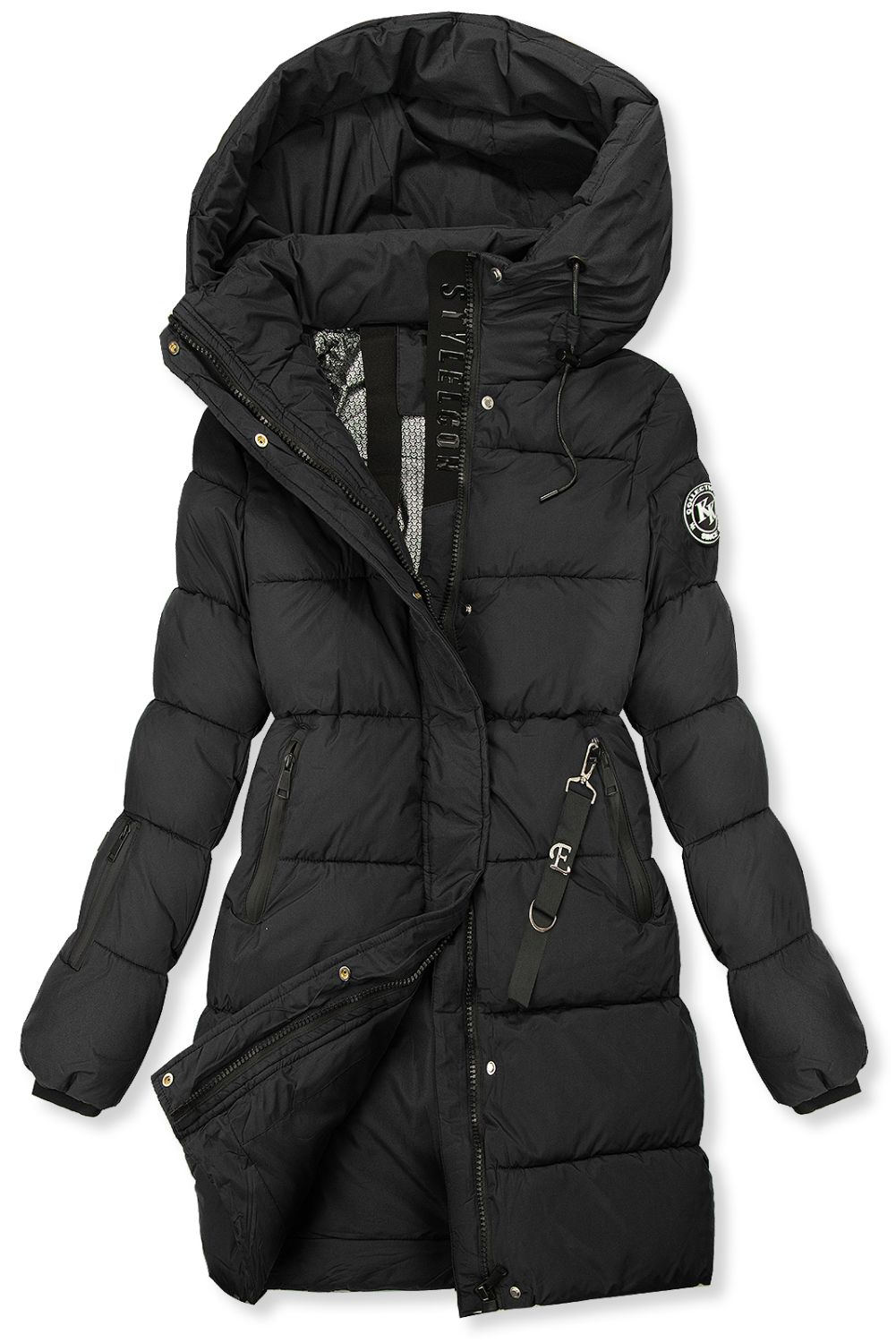 Damen-Winterjacke mit Kapuze, Schwarz