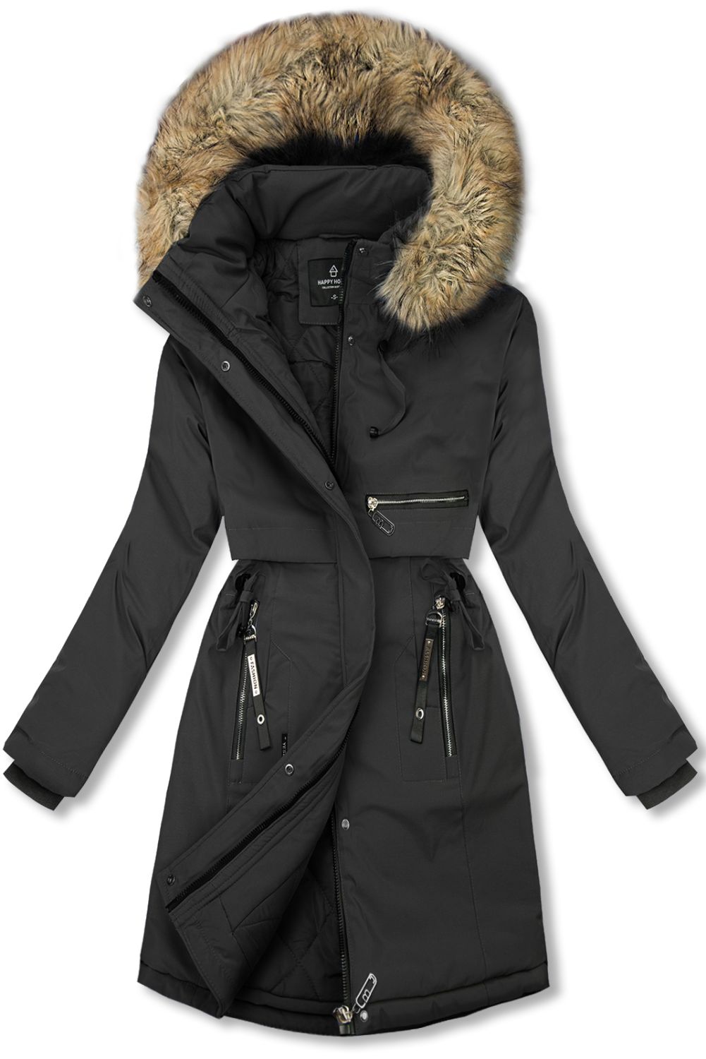 Damen Winterparka mit Taillenzug Schwarz
