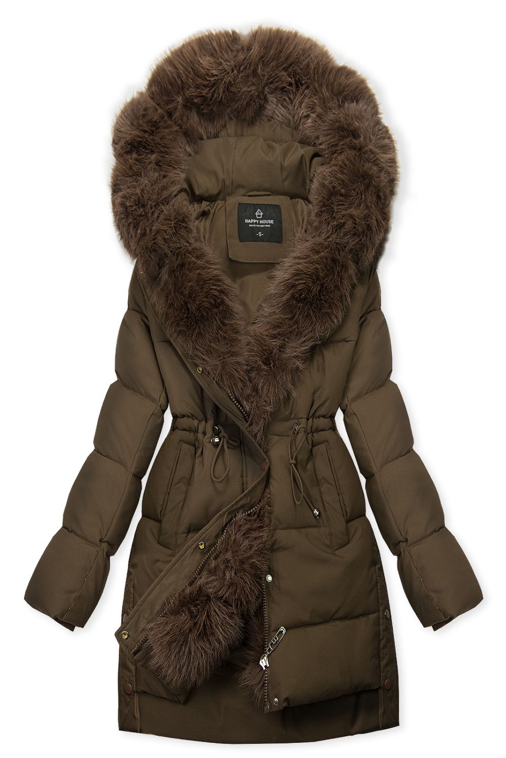 Damen-Winterjacke mit abnehmbarem Kunstfell Braun