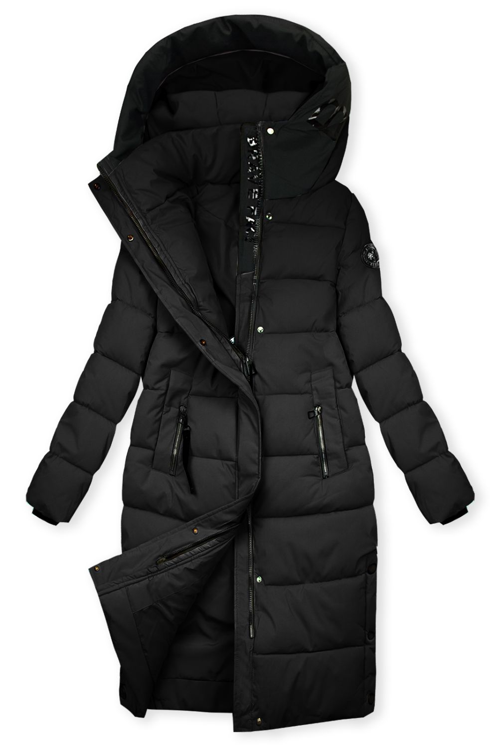 Schwarze Damen-Winterjacke mit Kapuze STORM