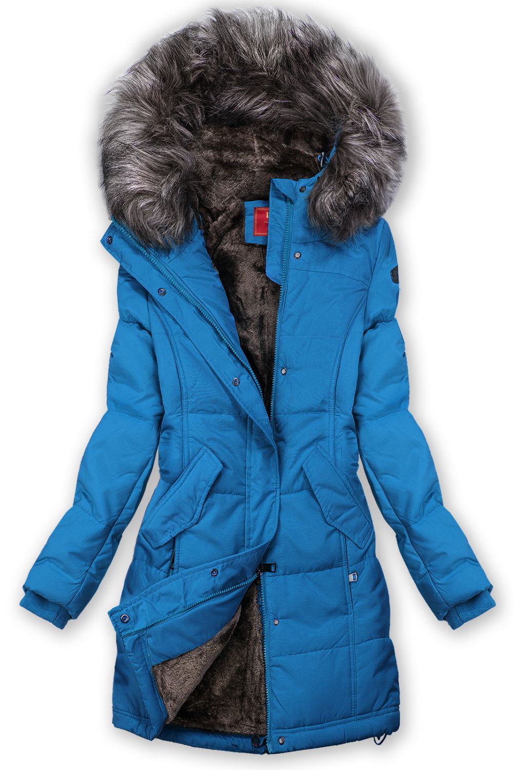 Winterjacke mit Teddy-Futter kobaltblau/grau