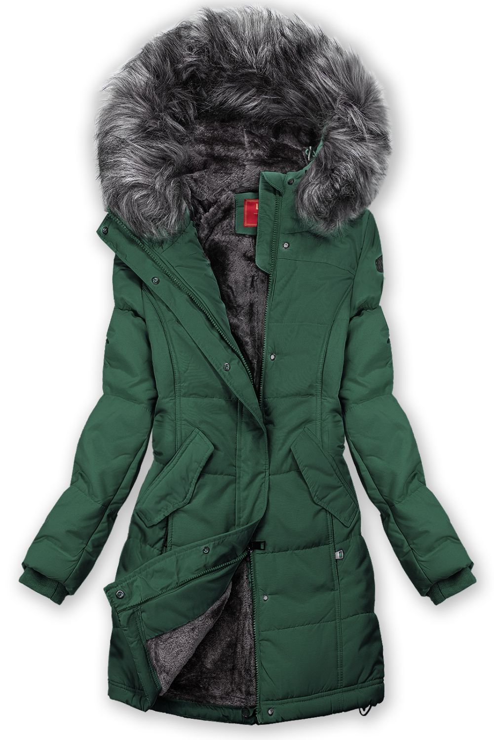 Winterjacke mit Teddy-Futter dunkelgrün/grau