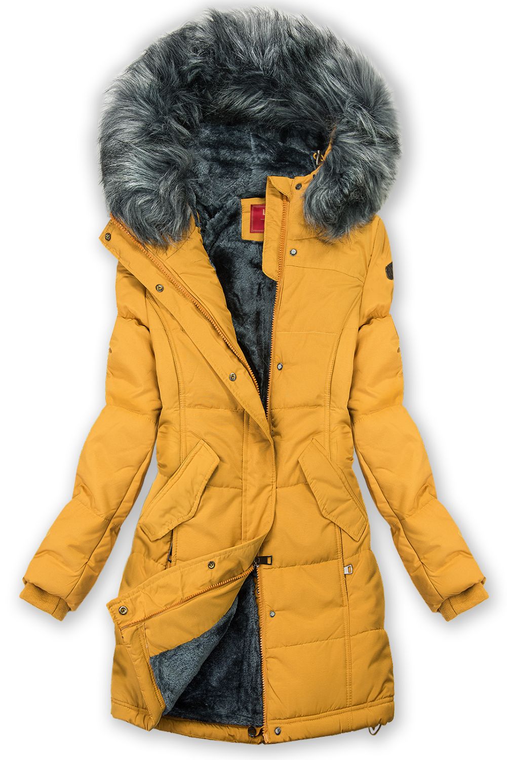 Winterjacke mit Teddy-Futter gelb/grau