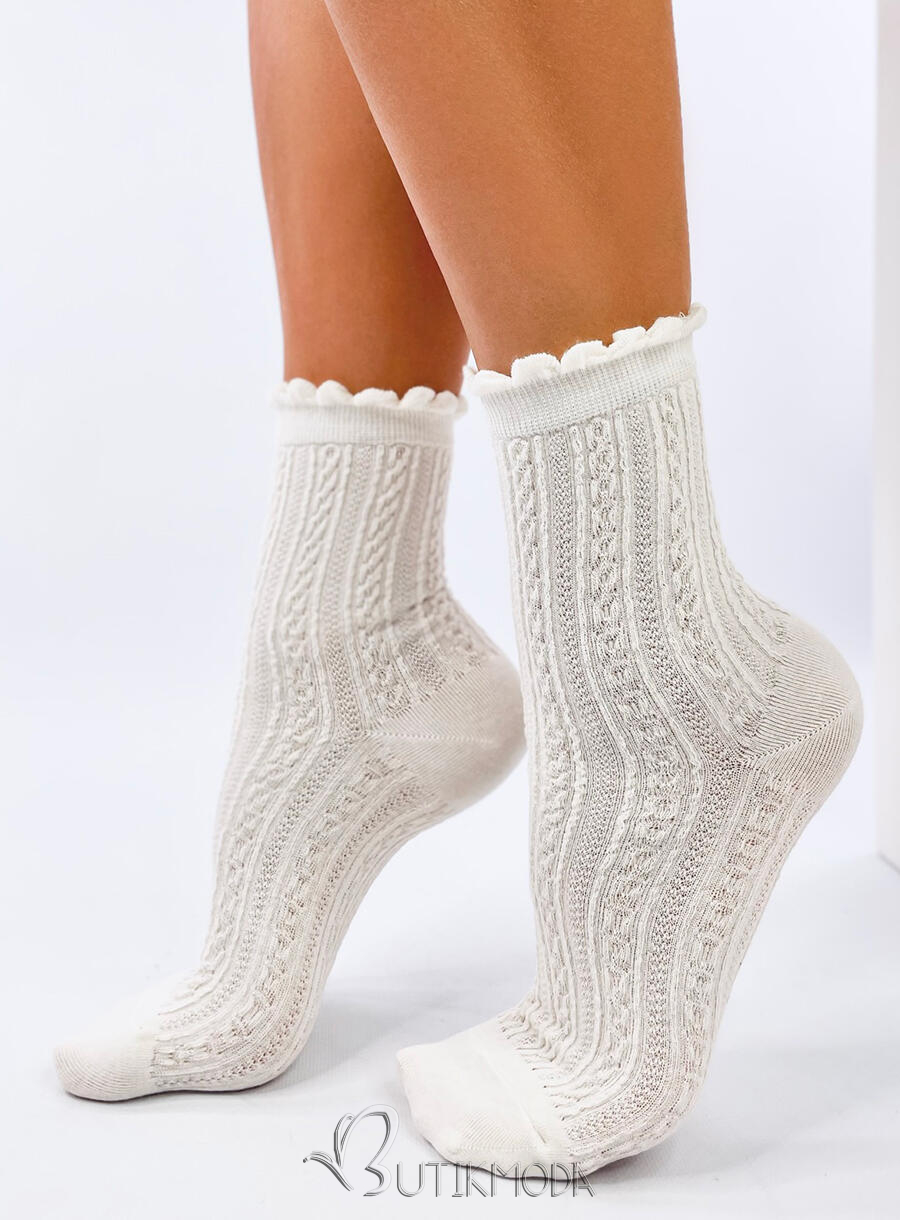 Socken mit Strickmuster 01 Ecru