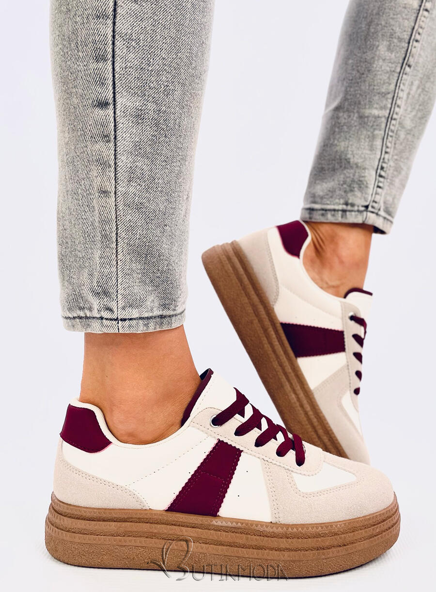 Damen-Sneakers aus Wildleder in Beige/Bordeaux