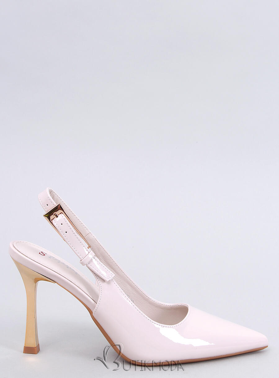 Lackierte Pumps auf goldenem Absatz Beige