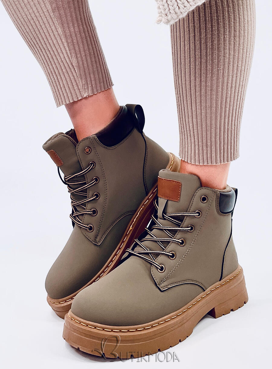 Schnürstiefelette für den Winter Khaki