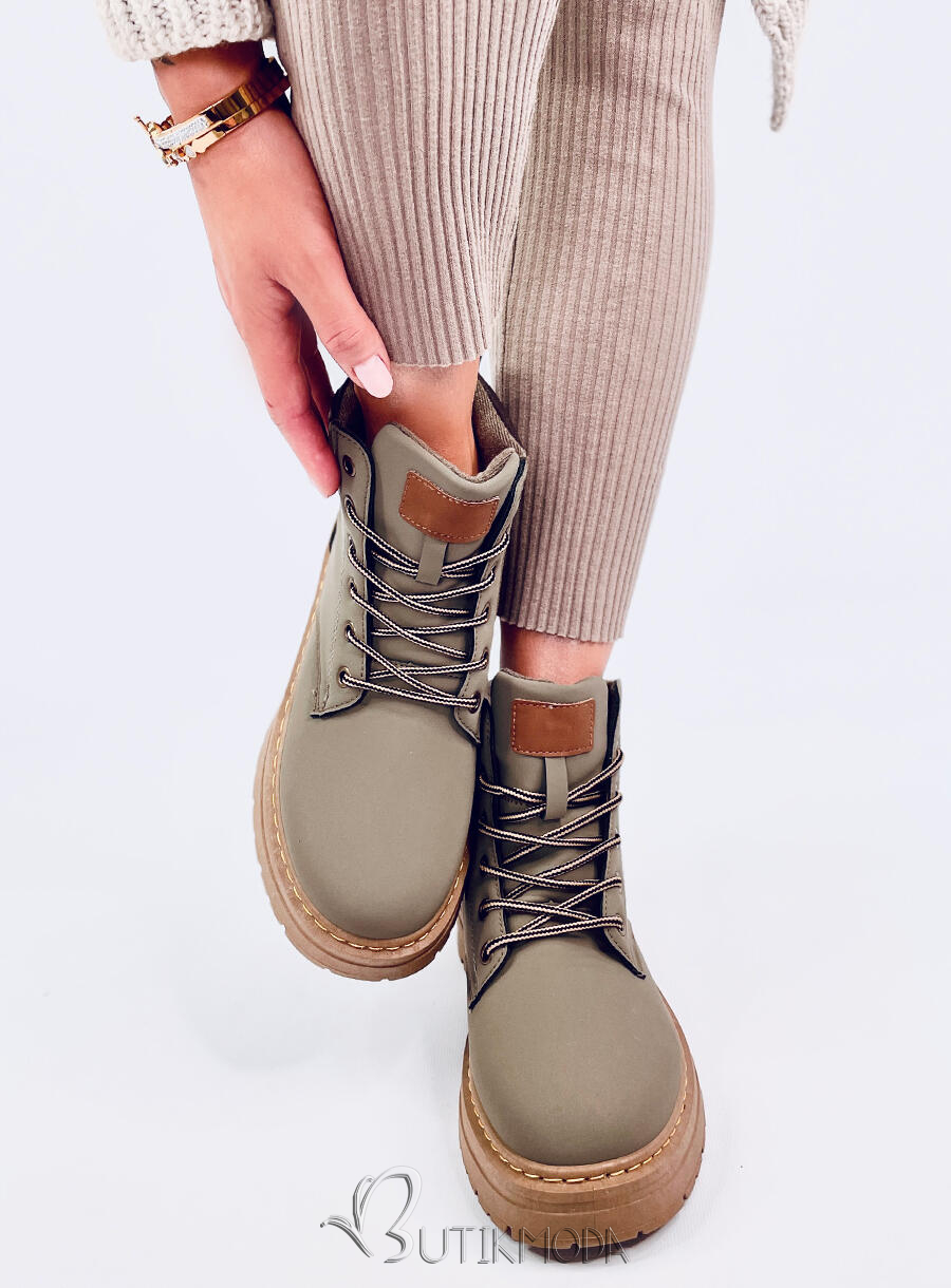 Schnürstiefelette für den Winter Khaki