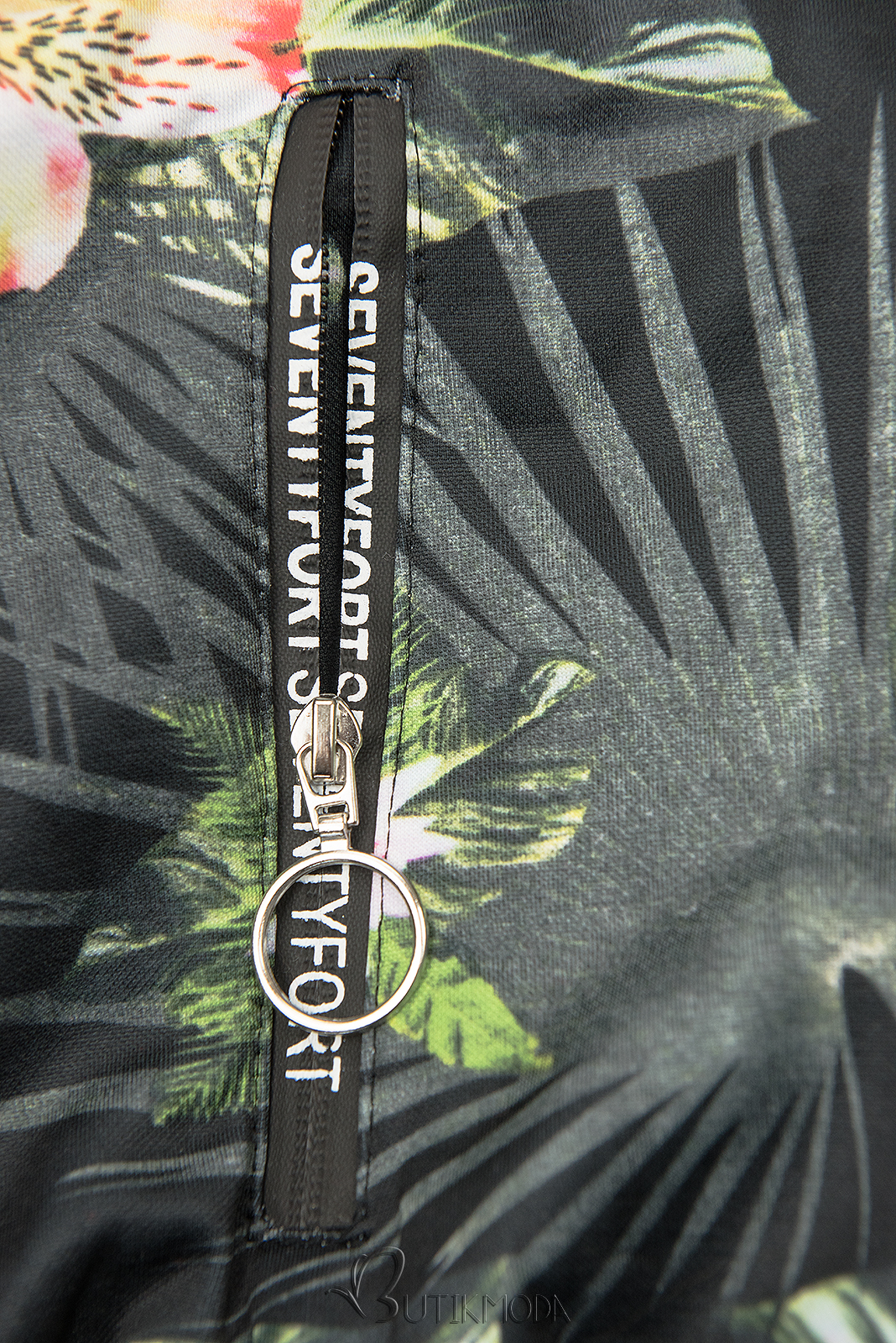 Kapuzensweatjacke mit floralem Allover-Druck schwarz/grün