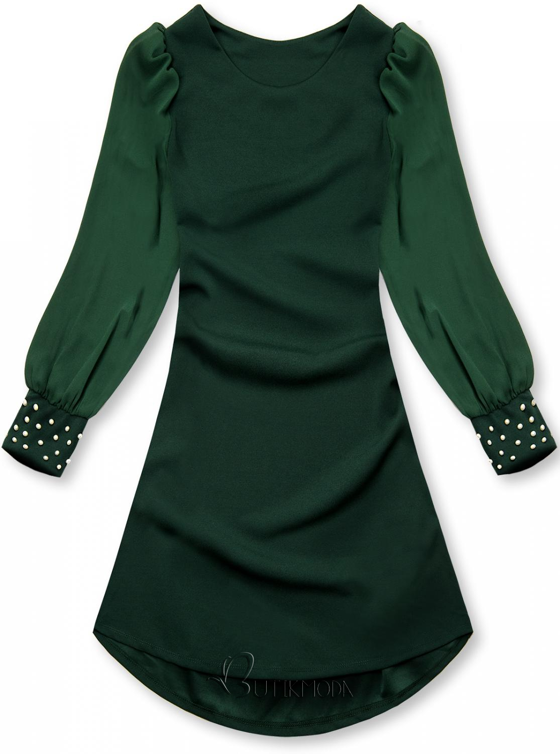 Kleid mit Perlen-Verzierung am Ärmel grün