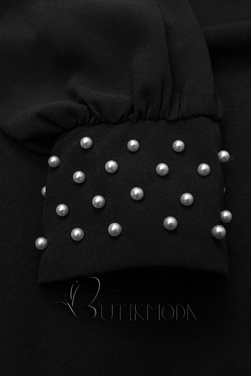 Kleid mit Perlen-Verzierung am Ärmel schwarz