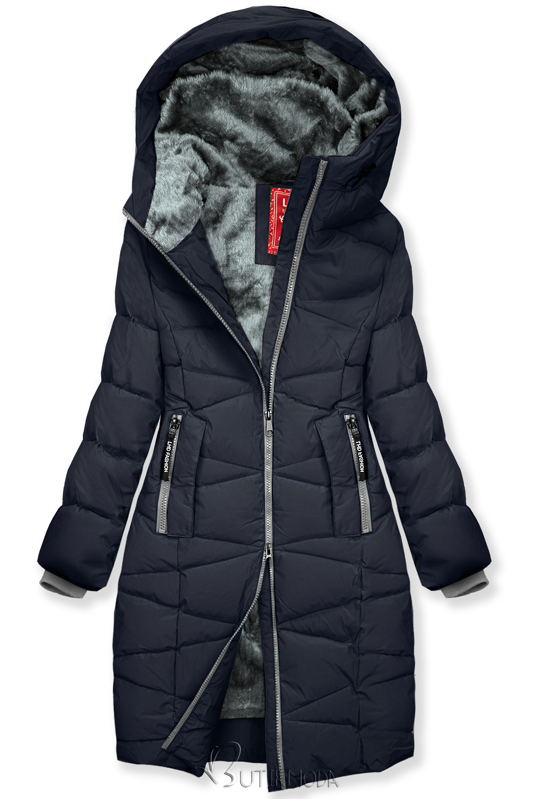 Extra warme Winterjacke mit Plüsch Navy/Grau