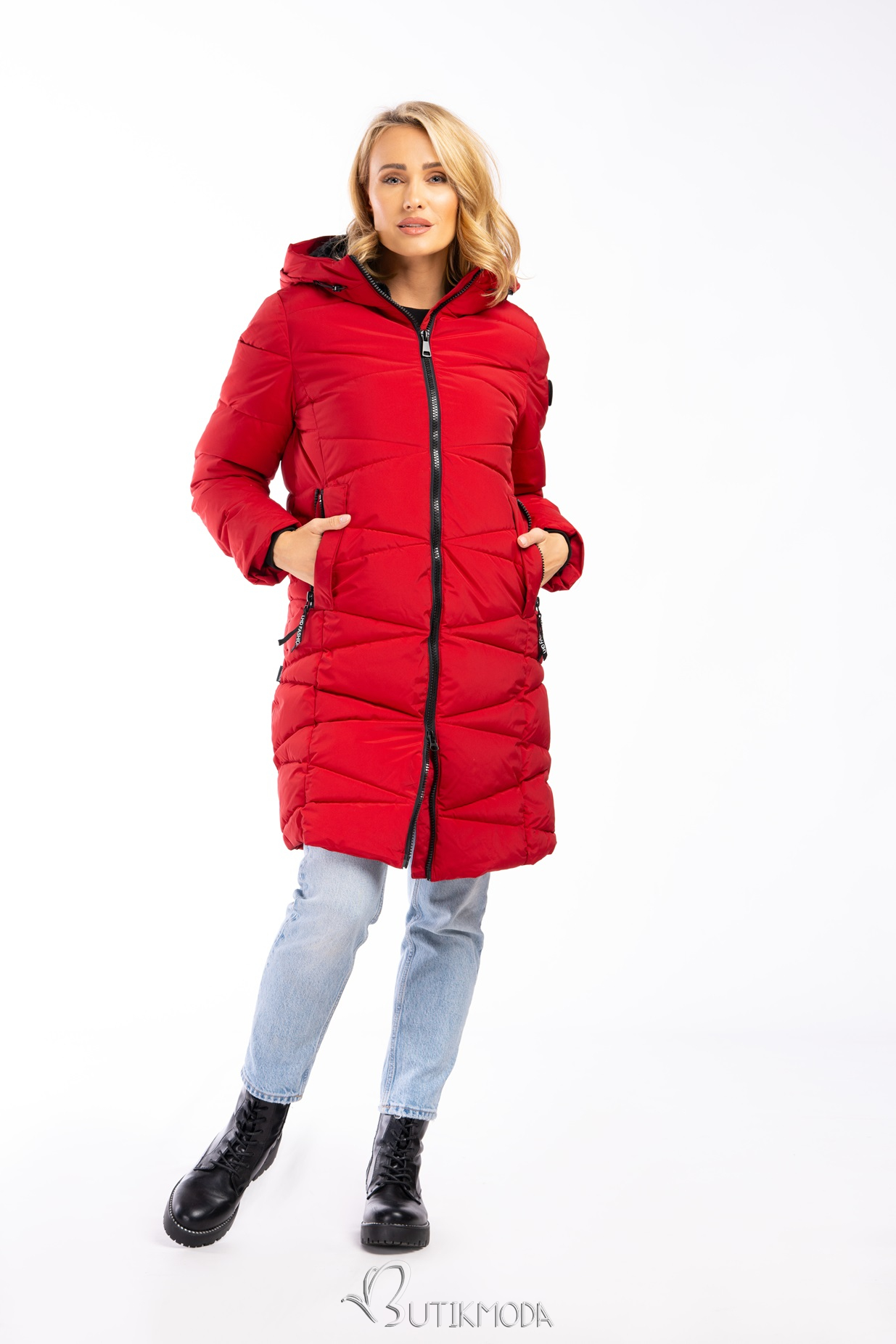 Extra warme Winterjacke mit Plüsch Salbeigrün/Grau