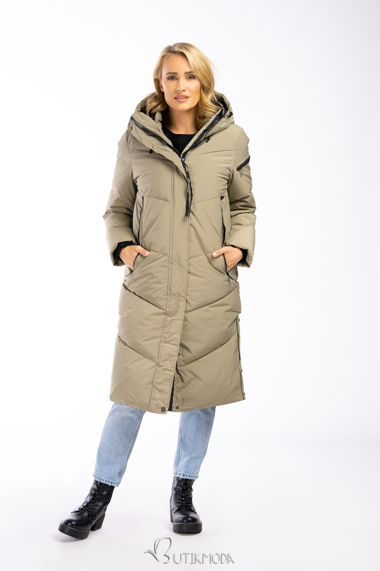 Extra warme lange Winterjacke mit Plüsch Grau