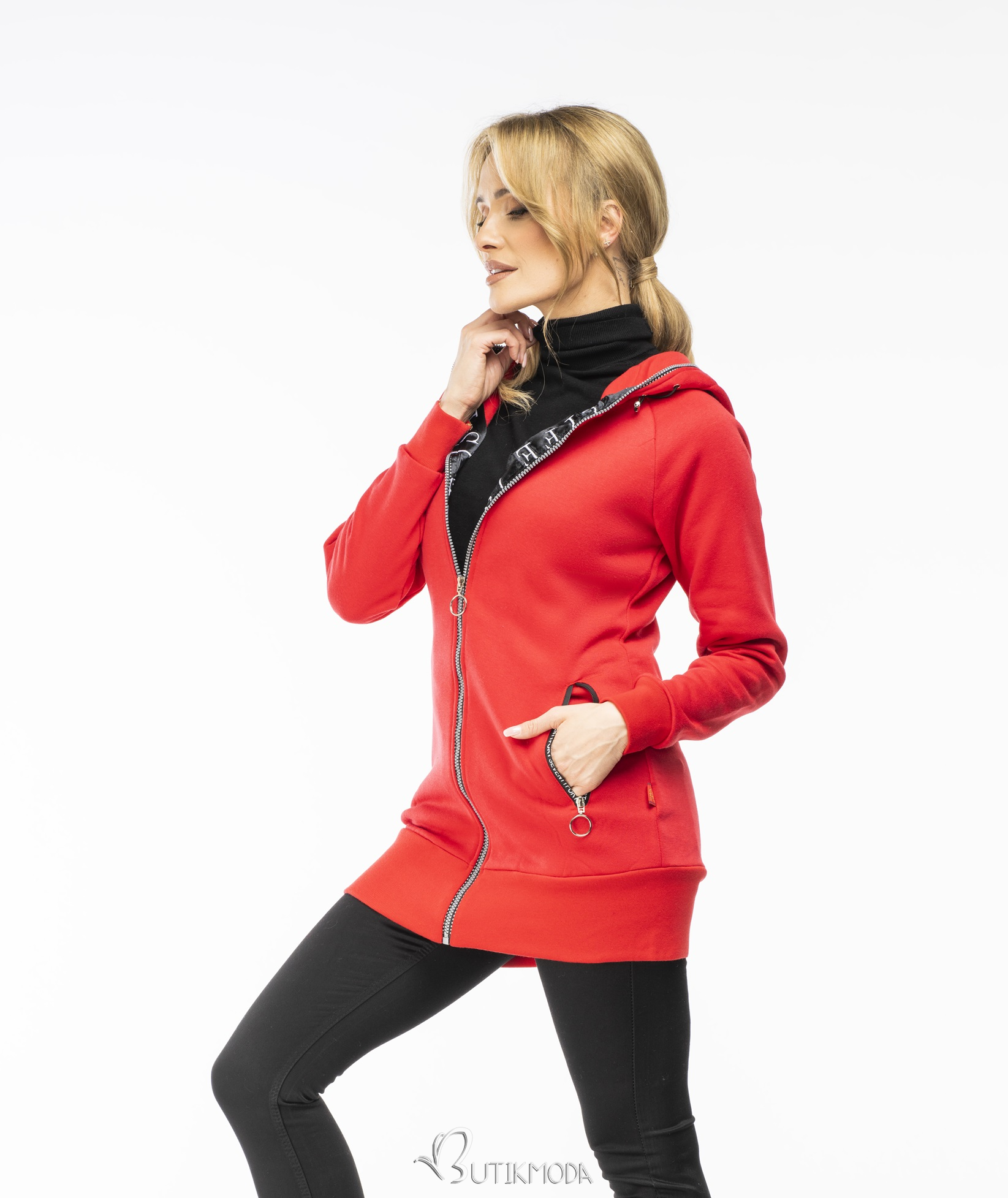 Sweatjacke mit Satin-saum rot