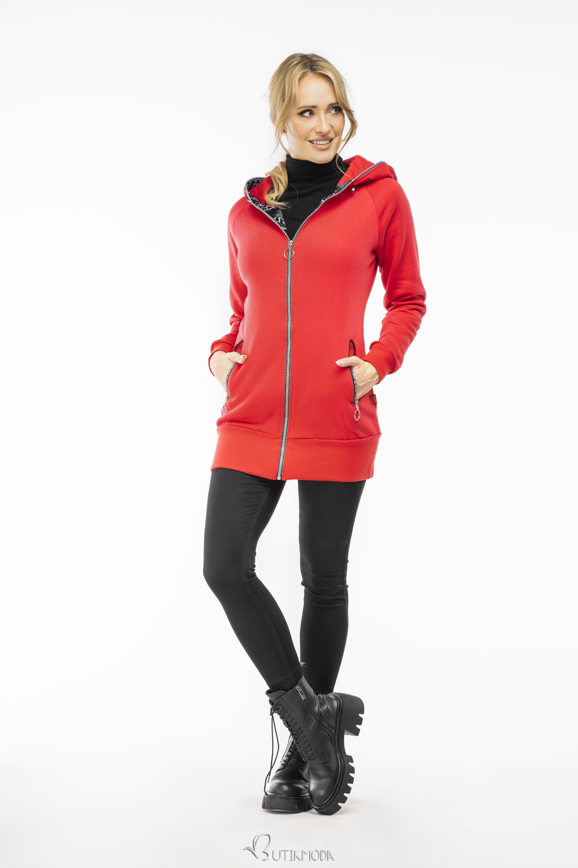 Sweatjacke mit Satin-saum rot