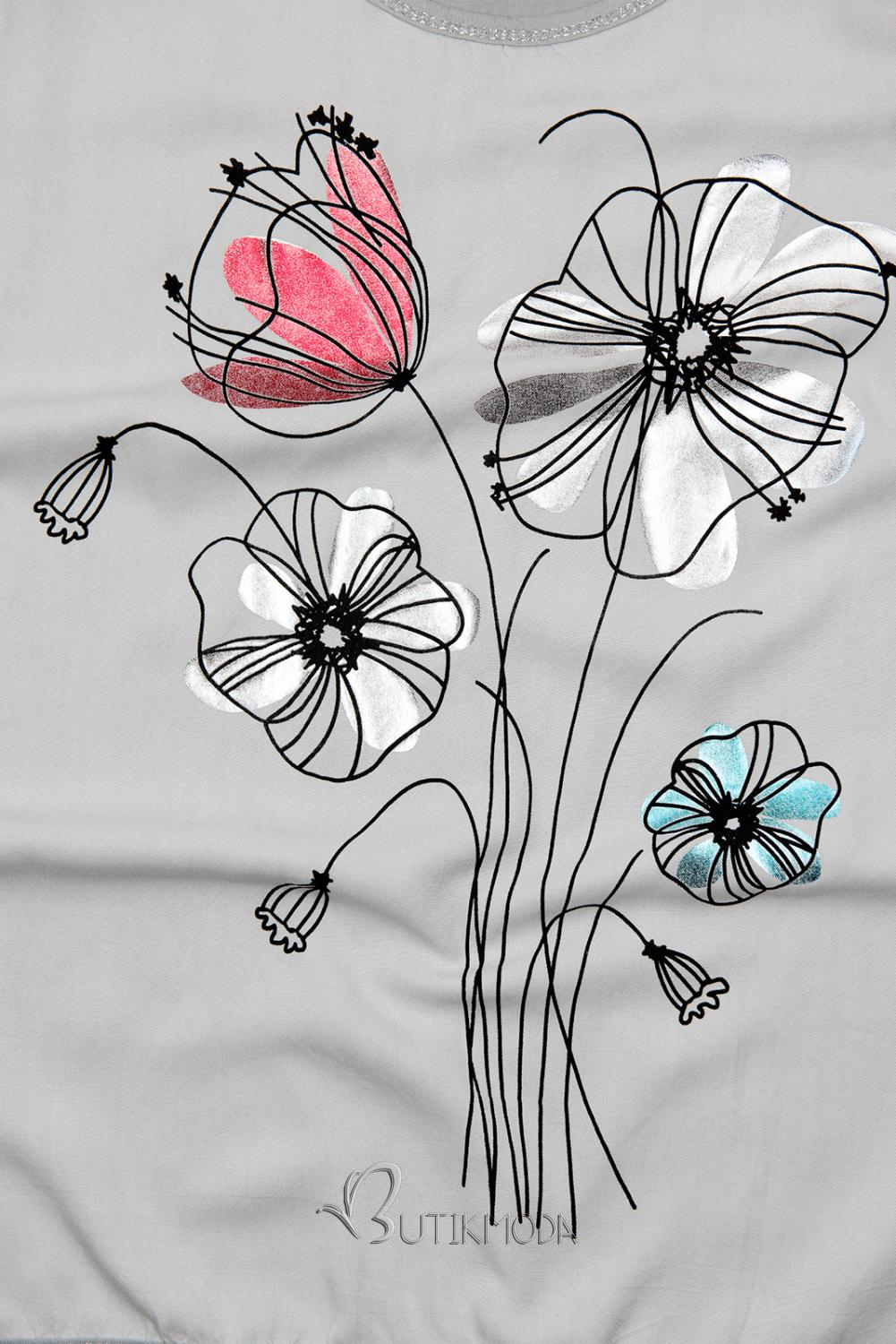T-Shirt mit Druck - grau/Blumen