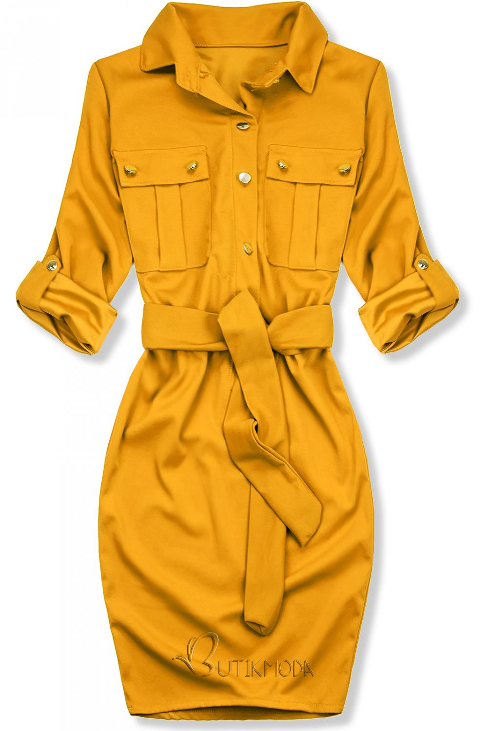 Basic Kleid mit Gürtel mustard