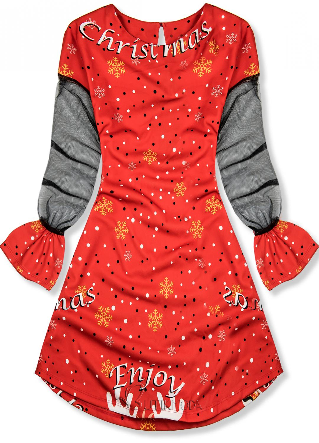 Kleid mit Weihnachts-Print rot
