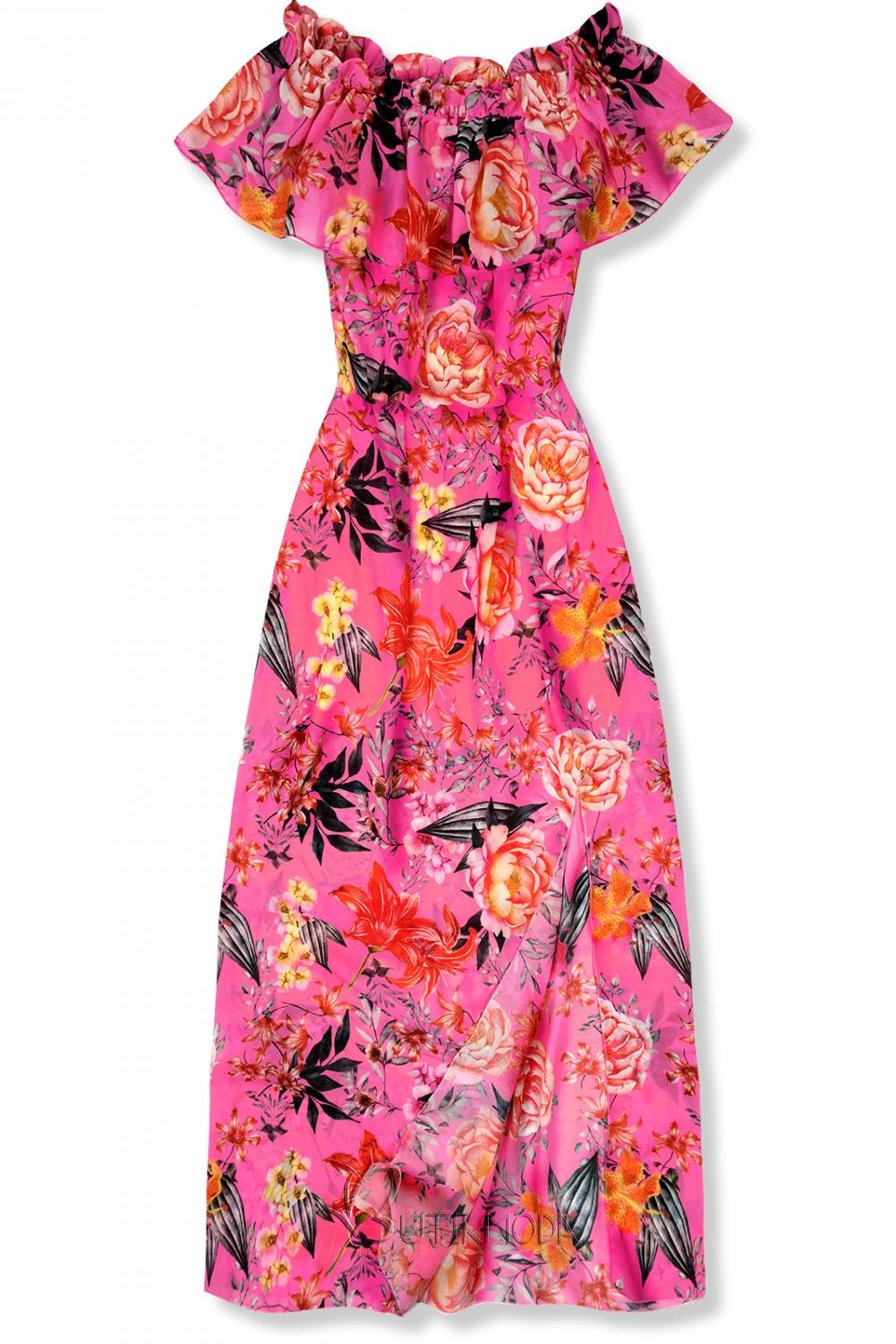 Langes Kleid mit Blumenprint pink