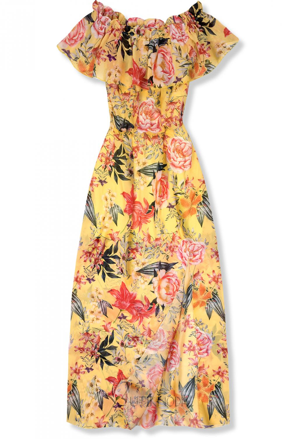 Langes Kleid mit Blumenprint gelb