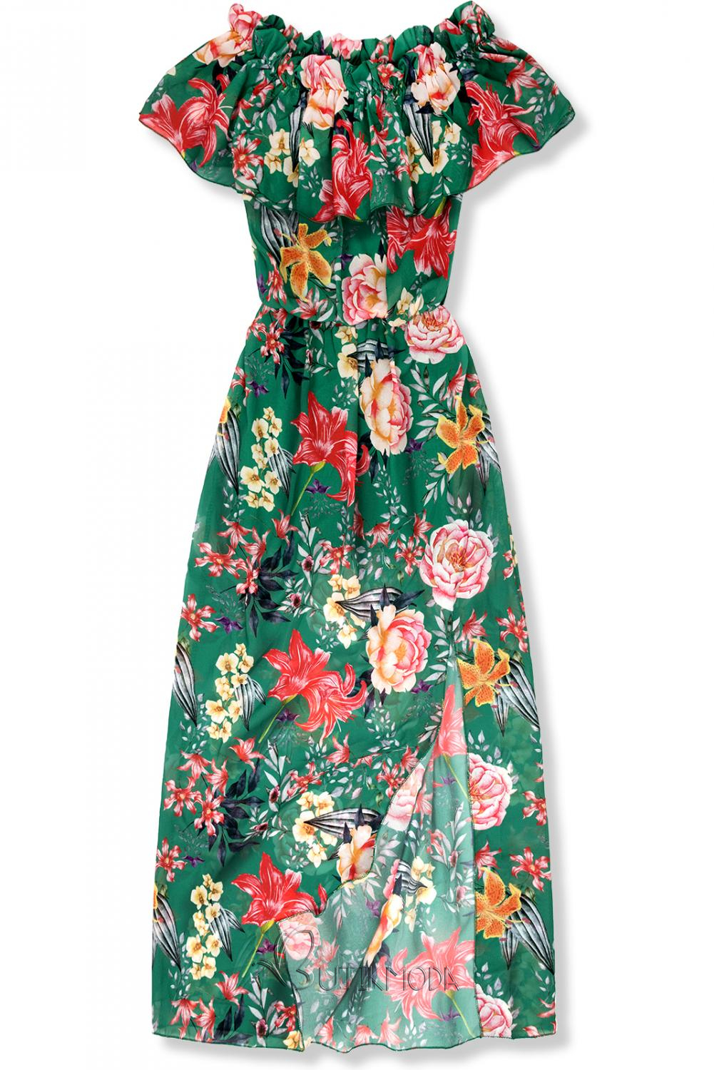 Langes Kleid mit Blumenprint grün