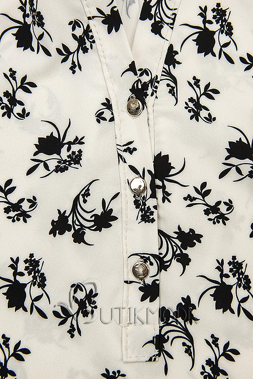 Hemd mit Blumendruck weiß/schwarz