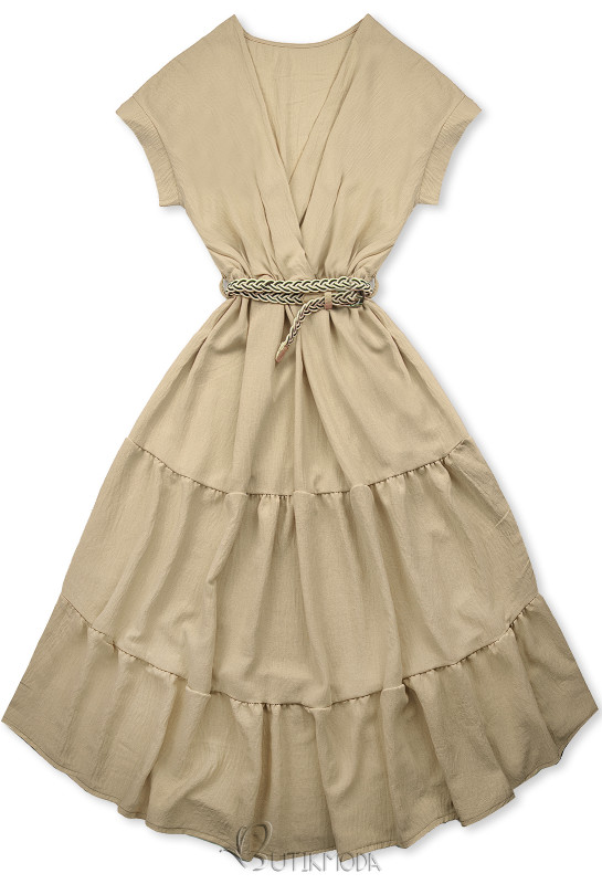 Midi-Sommerkleid mit Gürtel Beige