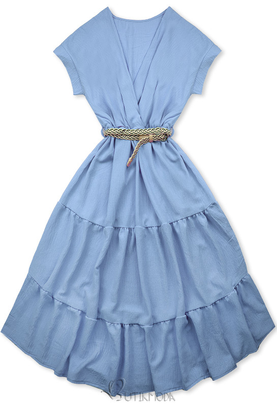 Midi-Sommerkleid mit Gürtel Babyblau