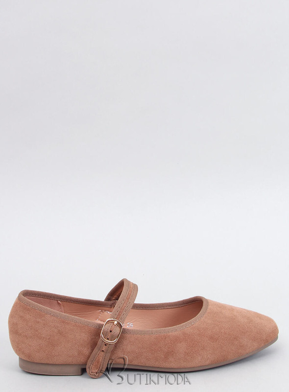 Ballerinas aus Wildleder mit Riemen Beige