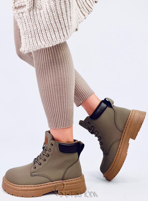 Schnürstiefelette für den Winter Khaki