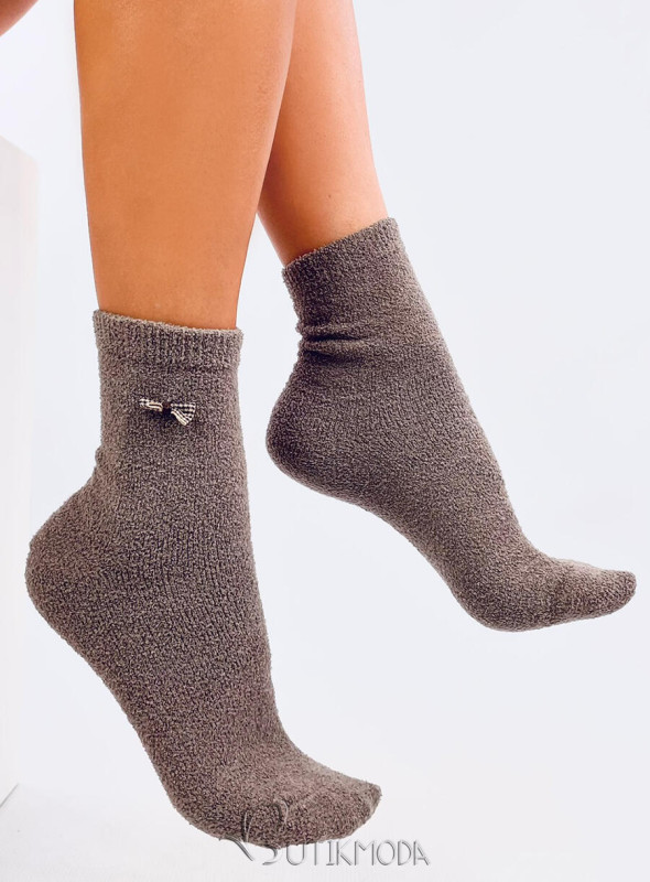 Warme Socken mit Schleife Taupe