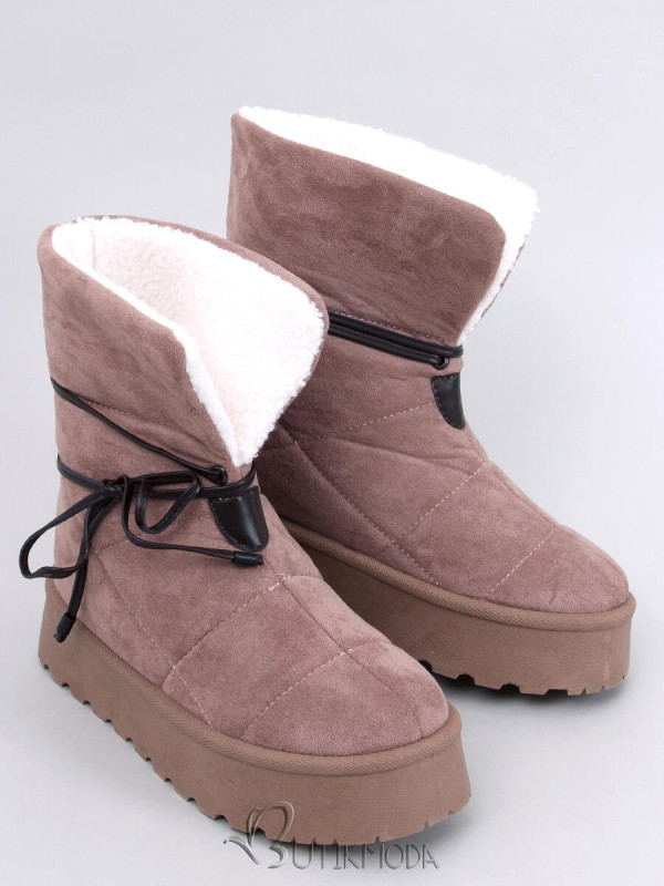 Hellbeige Schneestiefel mit Kunstfell