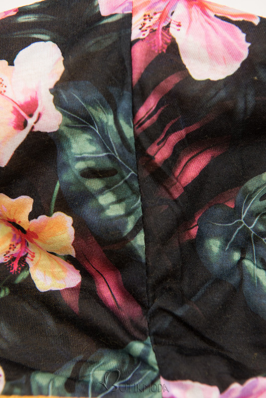 Kapuzensweatjacke mit floralem Allover-Druck schwarz/rosa