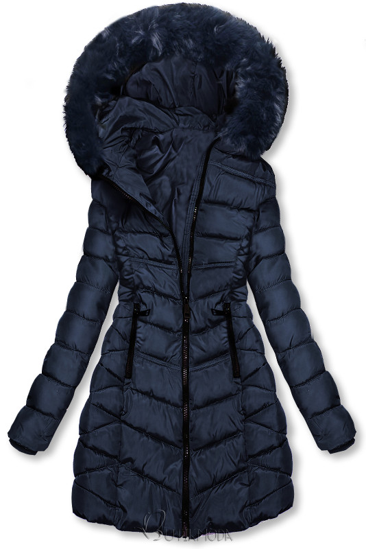 Winterjacke mit edler Kunstpelz-Kapuze Navyblau